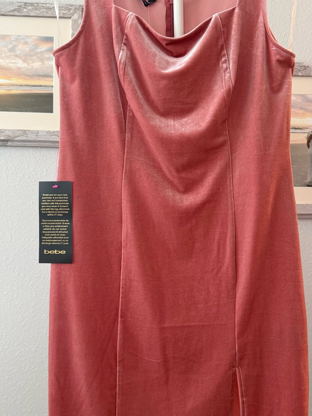 bebe Rose Dust Velvet Cowl Midi Dress